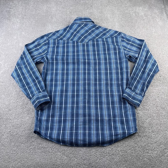 Panhandle Shirt Mens Medium Blue Plaid Western Pearl Snap Cowboy Rough Stock - Picture 6 of 12